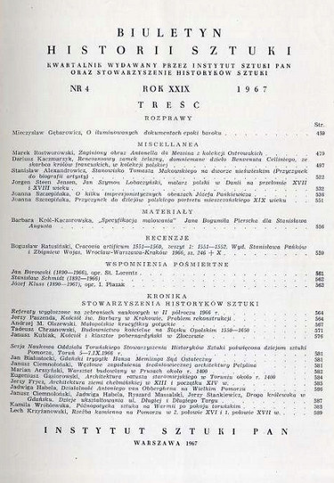 Biuletyn Historii Sztuki, nr 4, Warszawa 1967, Rok XXIX Biuletyn Historii Sztuki, nr 4, Warszawa 1967, Rok XXIX